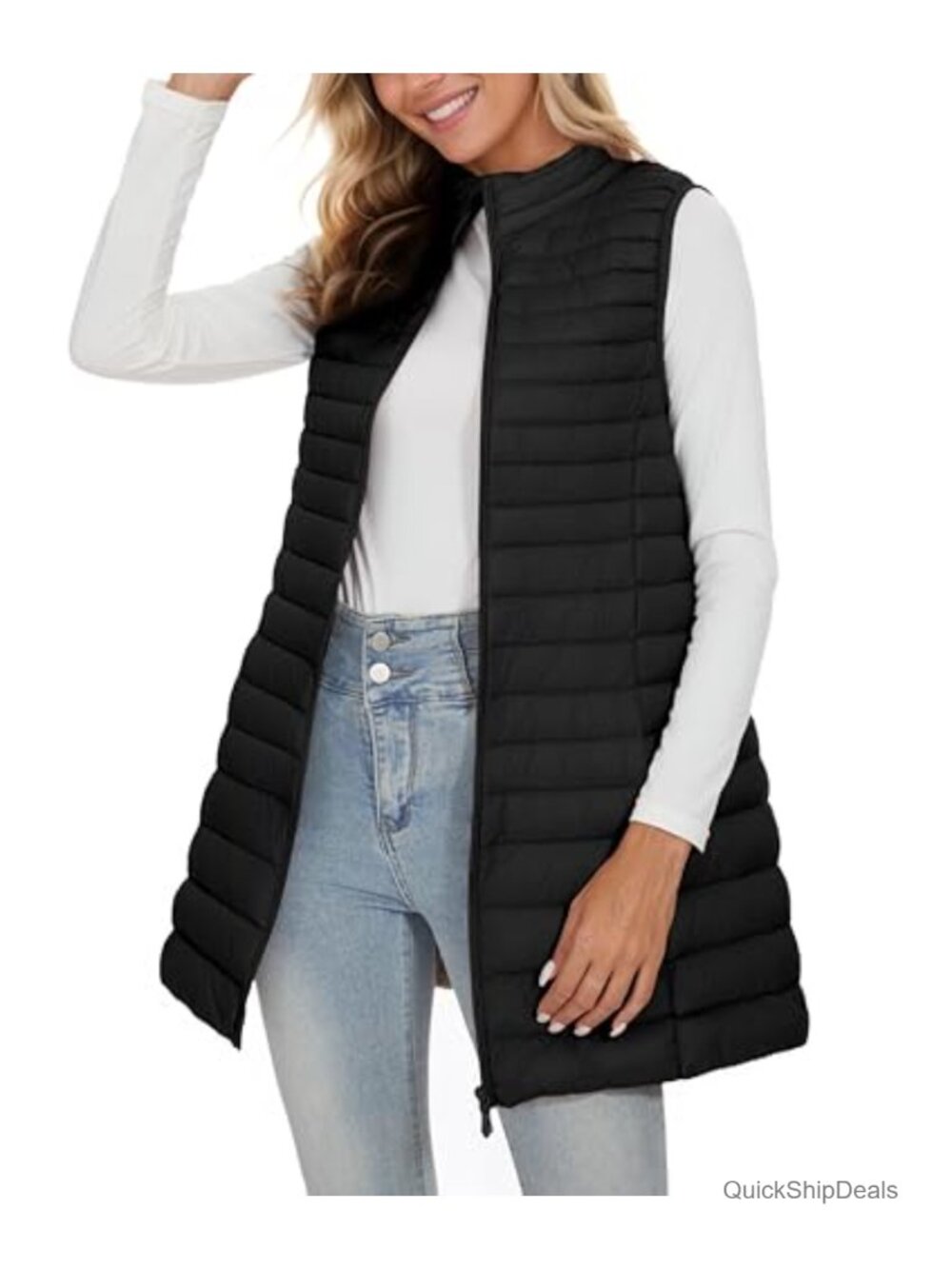 Women's Long Puffer Vest Sleeveless Lightweight Down Quilted Winter